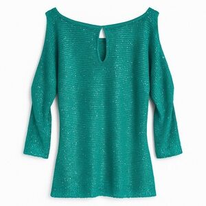 NWT Boston Proper Aqua Sequin Cold Shoulder Summer Top Date Night Outfit Medium